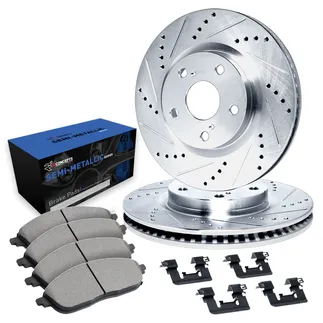 R1 Concepts WGYH1-74032 Drilled & Slotted Silver Rotor Set W/ Semi-Met Pads & Hdw